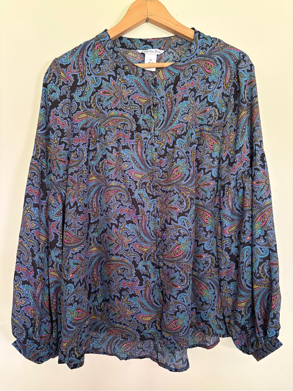 Ophelia Roe Women's Medium Paisley Blouse Long Sleeve Button Front Boho Tunic